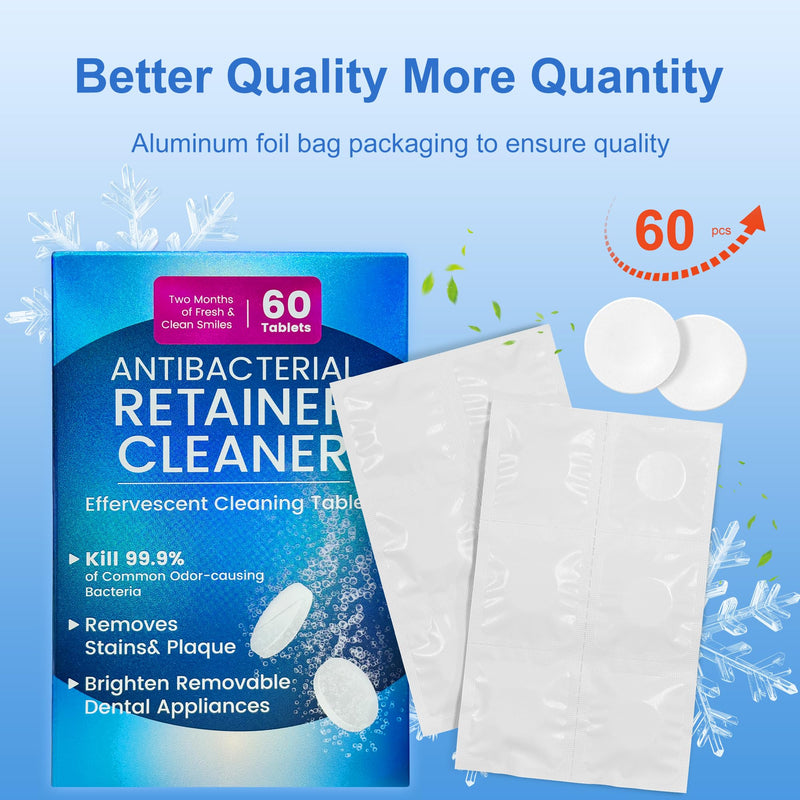 [Australia] - Retainer Cleanser Tablets 23mm.Ultrasonic Retainer Cleaner Tablets for Dentures and Invisalign - Effective Dental Cleaning for Teeth and Retainers-60pack 60 