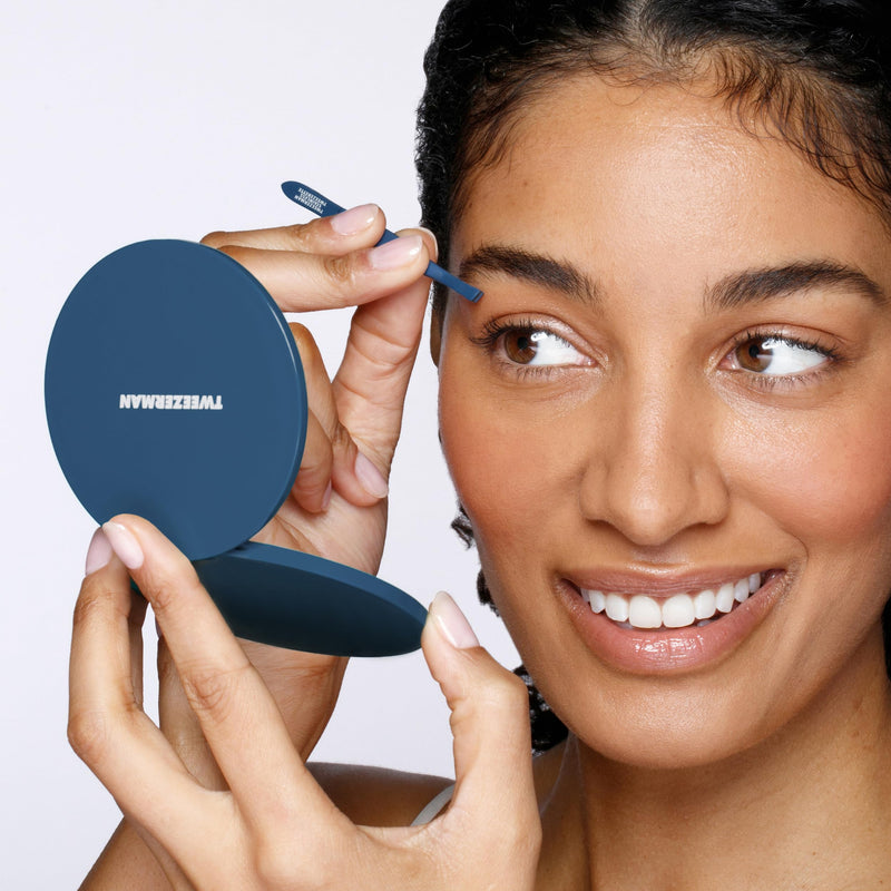 Tweezerman Brow & Lash Set - Compact Mirror, Mini Slant Tweezer and Lash Curler for All Eye Shapes Brow & Grooming Set
