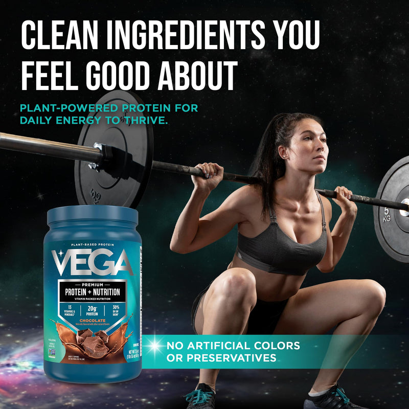 Vega Protein + Nutrition – 20g Plant Based Vegan Protein Powder, Chocolate for a Dairy-Free Protein Shake – Large Tub, 1.4lbs (17 Servings) 1.35 Pound (Pack of 1)