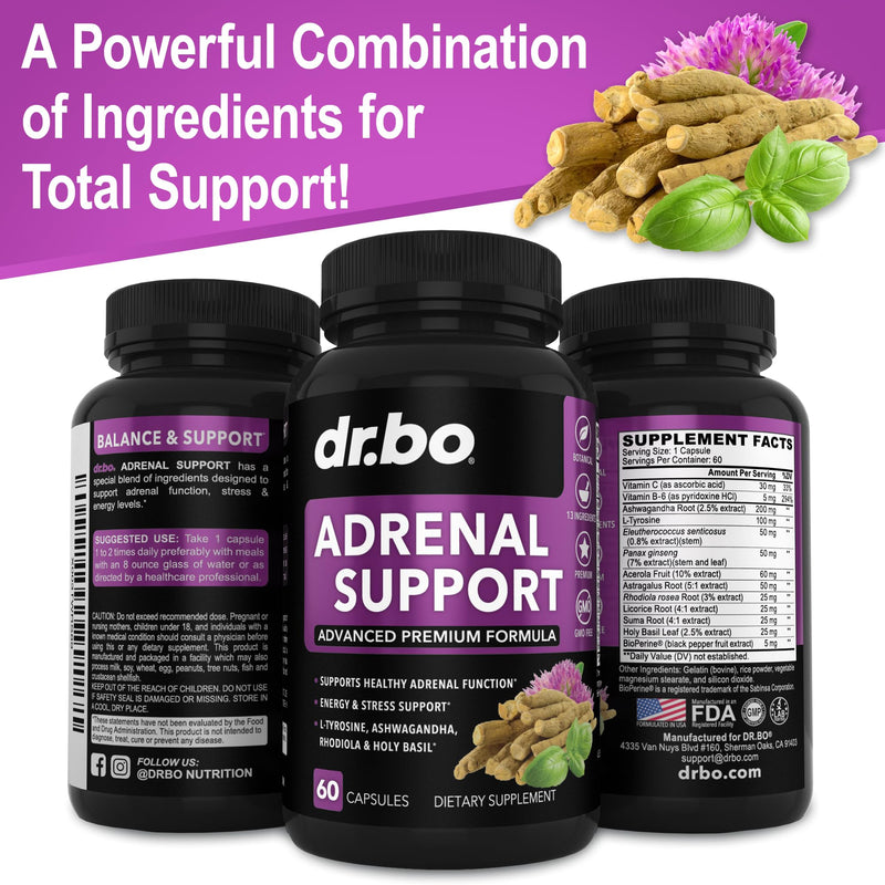 [Australia] - Adrenal Support Cortisol Manager Supplement - Adrenal Fatigue Supplements for Women & Men with Natural Adaptogen Ashwagandha Holy Basil Rhodiola L Tyrosine Complex Adrenal Cortisol Health - 60 Pills 