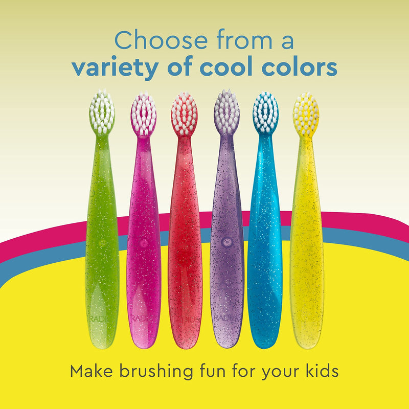 [Australia] - RADIUS Children's Toothbrush, Totz Brush, Extra Soft Bristles, Blue/Coral/Yellow, BPA Free & ADA Accepted, Designed for Delicate Teeth & Gums for Children 18 Months & Up, Pack of 3 3 Count (Pack of 1) 