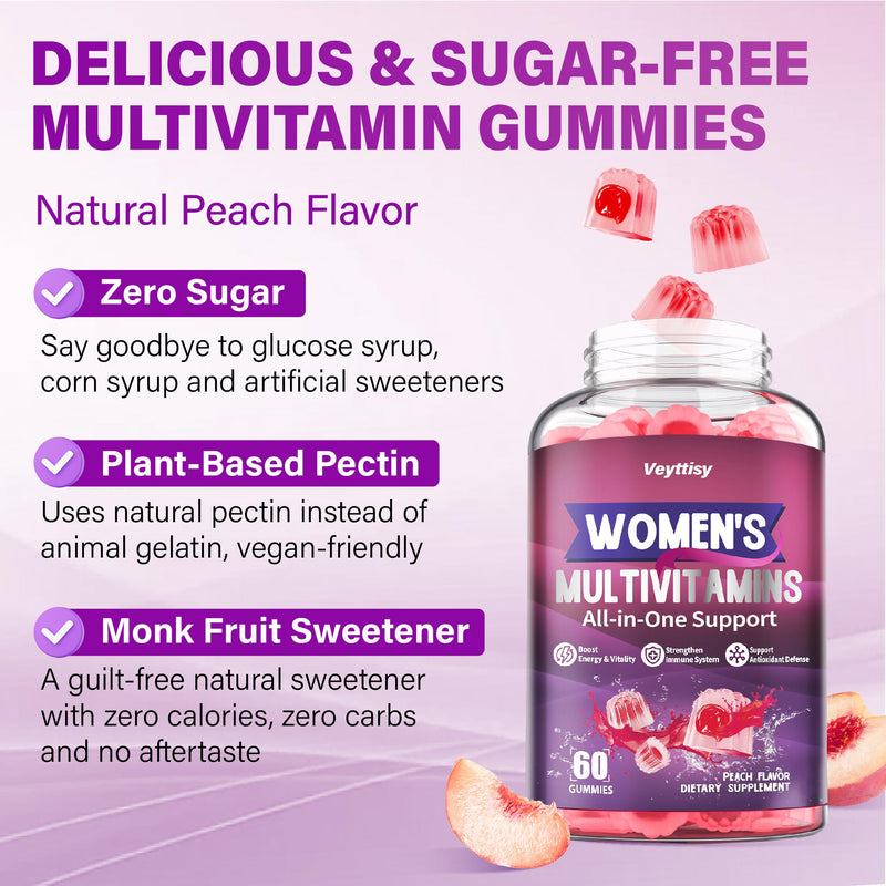 Methylated Multivitamin Gummy for Women | Multi Vitamin Gummies with A C D E, Methylated Folate, Biotin, B Complex, Iron, CoQ10, Inositol - Sugar Free 60 Count Peach 60 Count (Pack of 1)