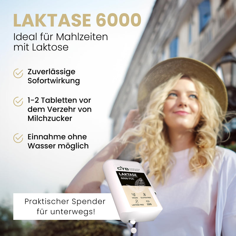 [Australia] - CYB | Lactase 6000 FCC - 100 lactase tablets - For lactose intolerance - Milk intolerance - Practical dispenser with mini tablets - Laboratory tested 