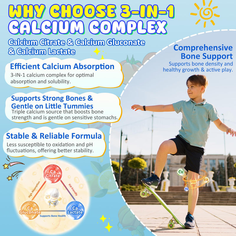[Australia] - Kids Calcium Gummies + D3 & Magnesium for 4+, with Calcium Citrate Calcium Gluconate, Calcium Lactate, Probiotics & Prebiotics for Children Bone Health,Muscle Support,Digestive Health,Sugar Free 60Cts 60 Count (Pack of 1) 
