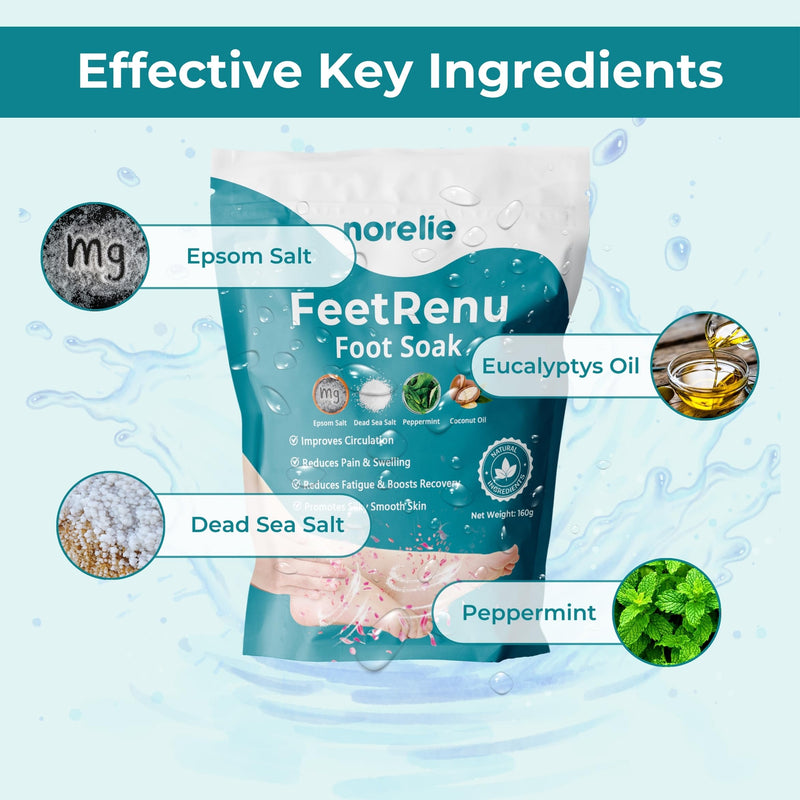 [Australia] - Norelie FeetRenu Foot Soak with Tea Tree Oil and Epsom Salt, Hydrating Foot Soak for Relaxation, Foot Soaking Salts for Cracked Heels and Tired Feet, Soothes Achy Feet and Softens Skin 
