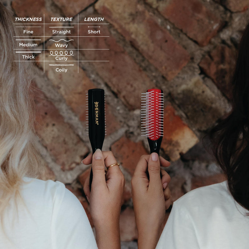 Denman Mini Curl Definer & Styler 5 Row Hairbrush for Detangling, Separating, and Defining Curls, Curly Hairbrush, Sleek Blowdrying - D14 Black/Red