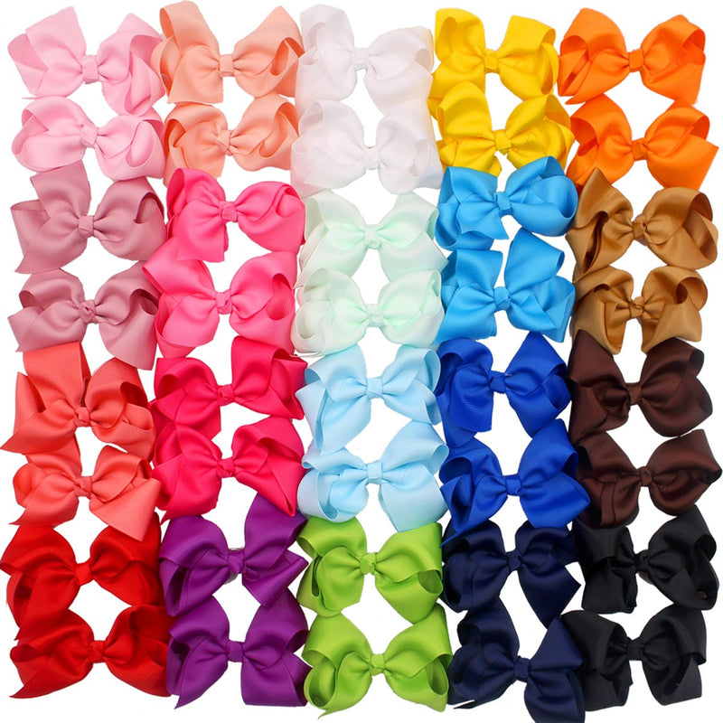 CÉLLOT 40 PCS 4.5 Inch Hair Bows for Girls Grosgrain Ribbon Boutique Hair Bow Alligator Clips Hair Accessories for Baby Girls Toddlers Kids in Pairs 4.5inch/40pcs/20color