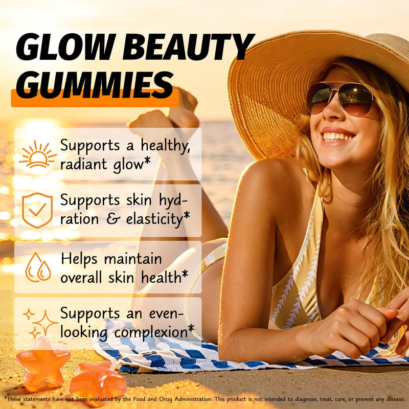 Tanning Gummies with Astaxanthin for Women and Men, Sunless Tanning Gummies with Beta Carotene, Lycopene & Astaxanthin, Healthy Tanning Skin, Vegan & Sugar Free - 60 Count
