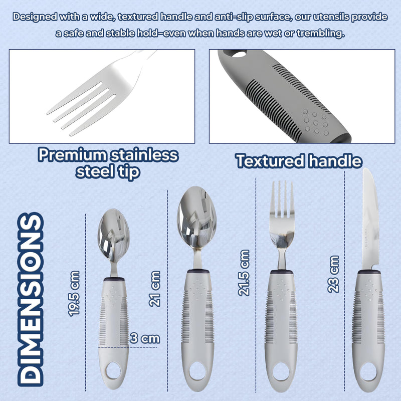 4 pcs Disabled Cutlery for Adults Easy Grip Cutlery for Disabled Hands Eating Aids for Adults Arthritic Hands Comfort Grips Cutlery Great for The Elderly Tremors and Trembling Hands