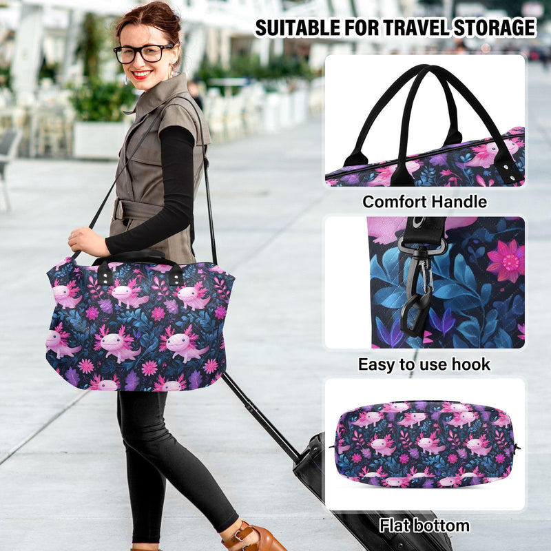 Cute Axolotl Animal Large Travel Duffle Bag Weekender Overnight Bags Gym Yoga Bag for Women Men with Toiletry Bag Multicolor 6