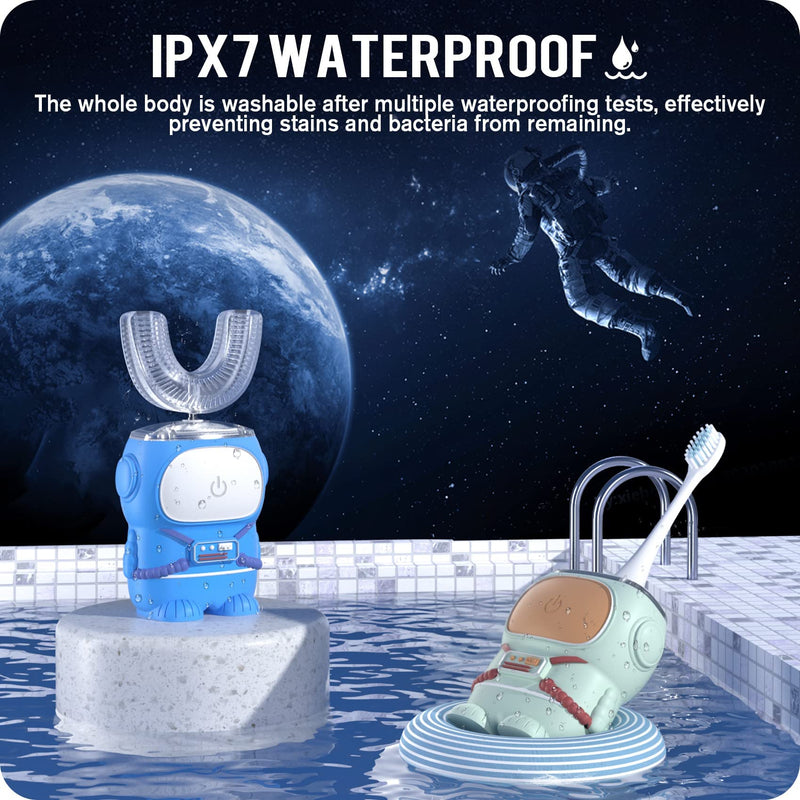 [Australia] - RexCodar Ultrasonic Kid's U-Shaped Electric Toothbrush, IPX7 Waterproof, Five Cleaning Modes, 60S Smart Reminder (Blue Ages 6-12) Navy Blue 