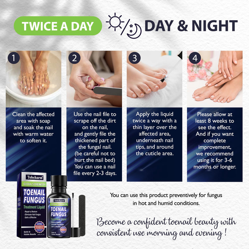 Tobcharm Toenail Fungus Treatment : Nail Fungus Treatment Extra Strength with Tea Tree Oil - Fast Acting Fungal Nail Solution with Undecylenic Acid for Toenails and Fingernails, 2Pack