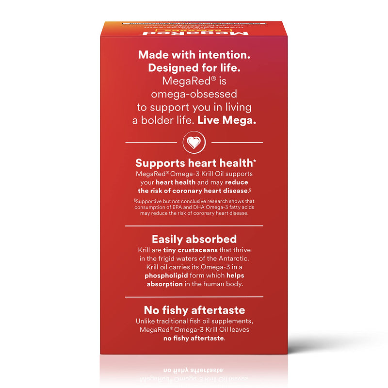 MegaRed Antarctic Krill Oil 500mg Omega 3 Fatty Acid Supplement, Extra Strength EPA & DHA Krill Oil Softgels (90cnt Box), Astaxanthin, Heart Health Supplement with No Fish Oil Aftertaste | Antioxidant Astaxanthin, Phospholipids, EPA & DHA, Heart Suppor...