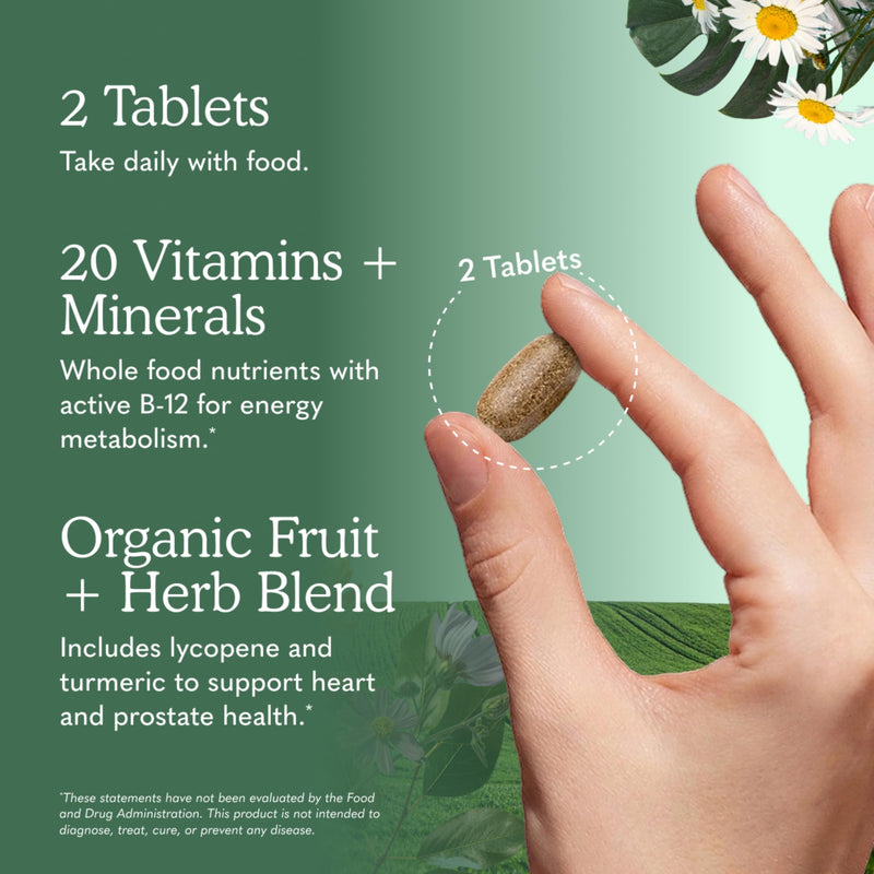 Garden of Life Organics Whole Food Multivitamin for Men 40+ 120 Tablets, Vegan Mens Multi for Health & Well-Being Certified Organic Whole Food Vitamins & Minerals for Men Over 40 Mens Vitamins | Prostate Support, B12 & Vitamins, Vegan, Daily Whole Food...