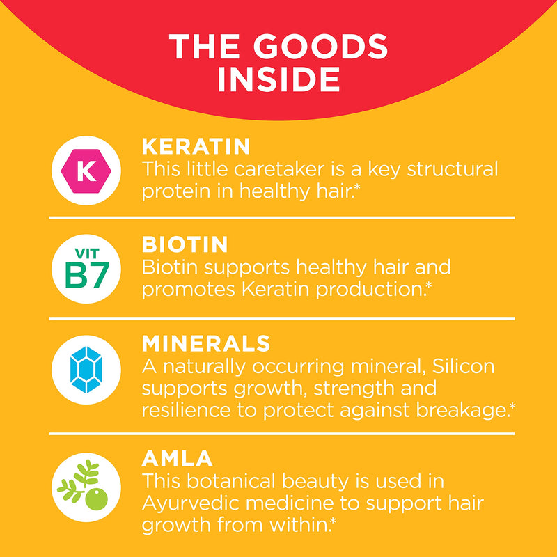 OLLY Heavenly Hair Gummy, Supports Healthy Hair, Keratin, Biotin & Undeniable Beauty Gummy, For Hair, Skin, Nails, Biotin, Vitamin C, Keratin, Chewable Supplement, Grapefruit, 30 Day Supply - 60 Count
