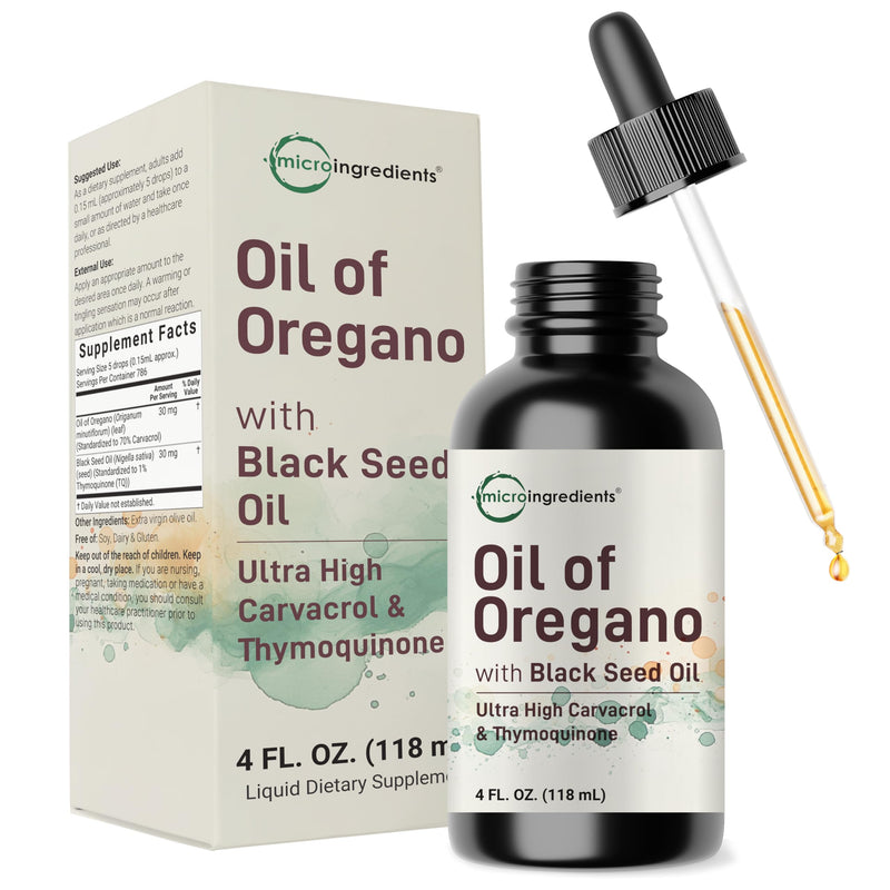 [Australia] - Oil of Oregano with Black Seed Oil, 4 fl oz | 2-in-1 Dropper | High Potency Liquid Drops with Carvacrol & Thymoquinone | Immune Support | Natural Herbal Supplement | Vegan, Plant Based, Non-GMO 
