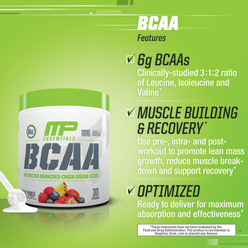 [Australia] - MusclePharm Essentials BCAA Powder, Pre & Post Workout Recovery Drink, Supports Muscle Recovery & Energy, Essential Amino Acids, 30 Serv, Fruit Punch 