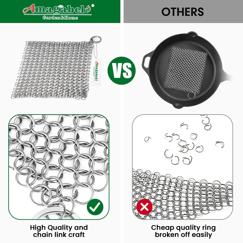 [Australia] - Amagabeli Cast Iron Cleaner 8"x6" Chain mail scrubber 316L Premium Stainless Steel Chainmail Scrubber for cast iron pans Skillet Wok Pot Dutch Ovens Cleaning with Hanging Ring Rectangle 316 CS03 8"x6" 