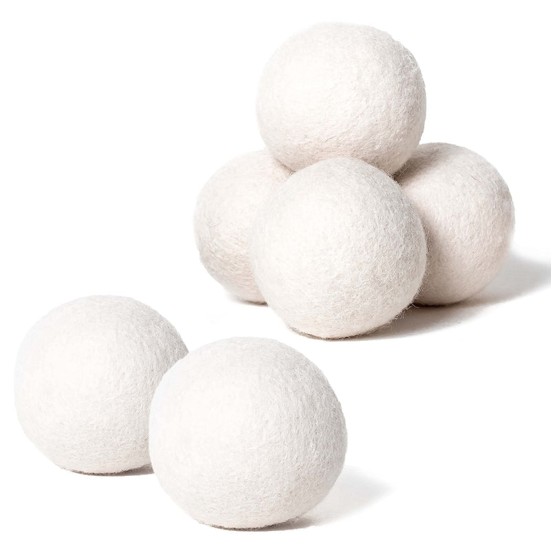 Wool Dryer Balls 6-Pack, XL Size, 100% New Zealand Wool, Reusable and Handmade. Natural Fabric Softener, Reduce Wrinkles and Decrease Drying Time (White) White