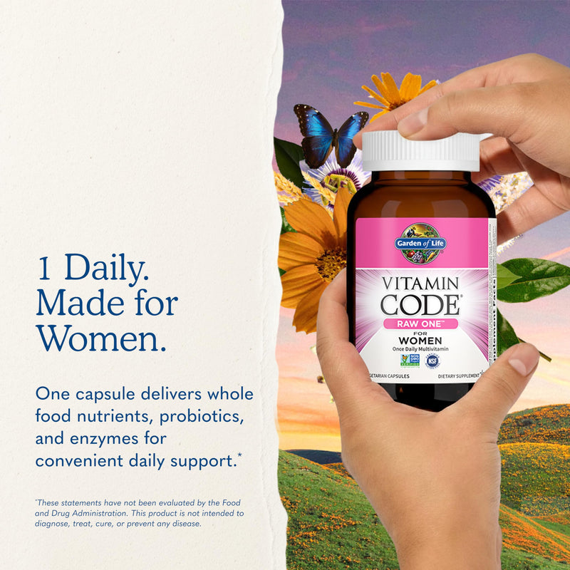 Garden of Life Vitamin Code Raw One for Women, Once Daily Women's Multivitamin - 75 Capsules, One a Day Vitamins Whole Food Iron, Probiotics for Digestive Health, Gluten Free Vegetarian 75 Count (Pack of 1)