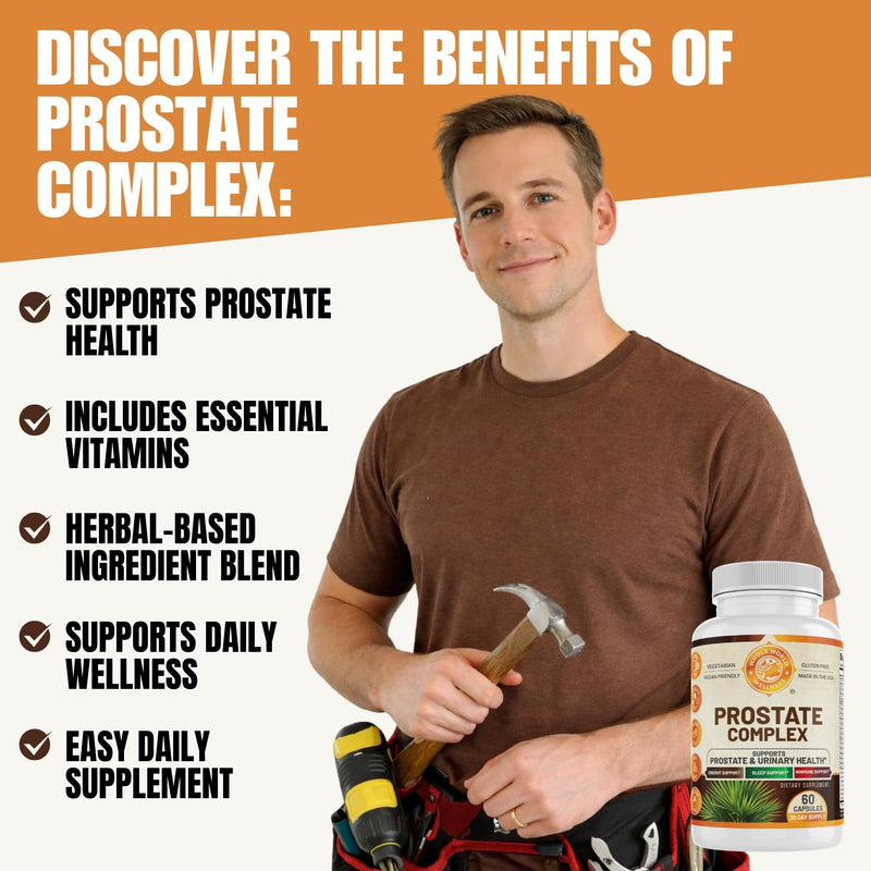 Advanced Prostate Complex | Prostate Support for Mens Health, Urinary Health | Saw Palmetto, Pygeum Powder, Vitamin E & B6 | Gluten Free, Vegan Friendly, Sugar Free | 60 Capsules | Made in the USA.