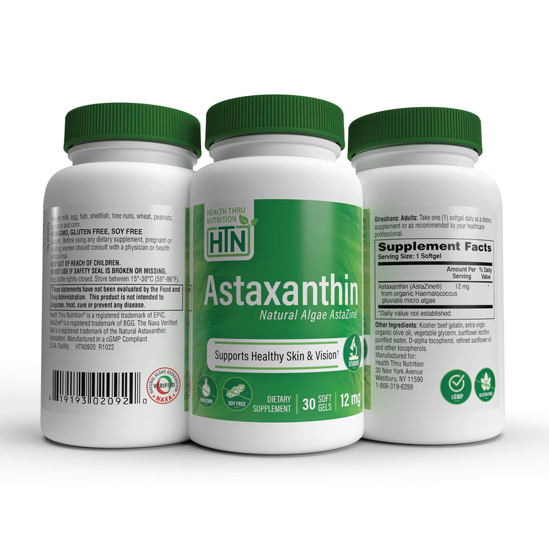 [Australia] - Health Thru Nutrition Astaxanthin Triple Strength 12mg 30 Softgels | AstaZine from Algae Organically Grown in Pristine Himalayan Water | Skin and Vision Support | Non-GMO, Gluten Free, Soy Free 1 Count (Pack of 30) 