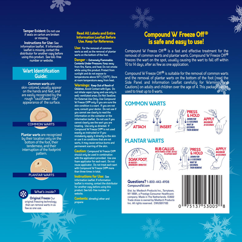 [Australia] - Compound W Freeze Off Wart Remover, Wart Removal System for Removing Common & Plantar Warts, 8 Applications 