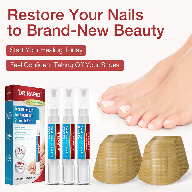 Toenail Fungus Treatment Extra Strength - DR.RAPID Toenail Fungus Treatment Pen & Fungal Nail Patches, Day and Night Fungal Nail Treatment Set, Ideal for Nail Repair for Damaged Nails Toenail Fungus 0.1 Fl Oz (Pack of 20)