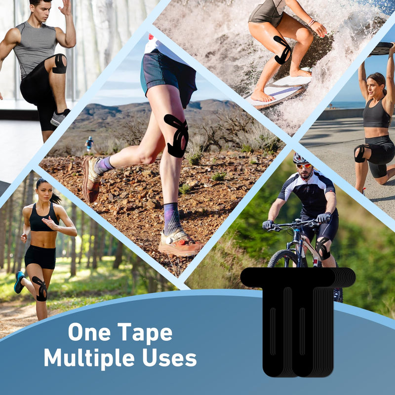 [Australia] - PreCut Kinesiology Tape for Knees, 12 PCS Waterproof KTQUICK Knee Tape for Knee Pain Relief Pre Cut, Original Cotton Athletic Knee Tape, Waterproof & Hypoallergenic Latex-Free for Sports (Black) 12PCS Black 