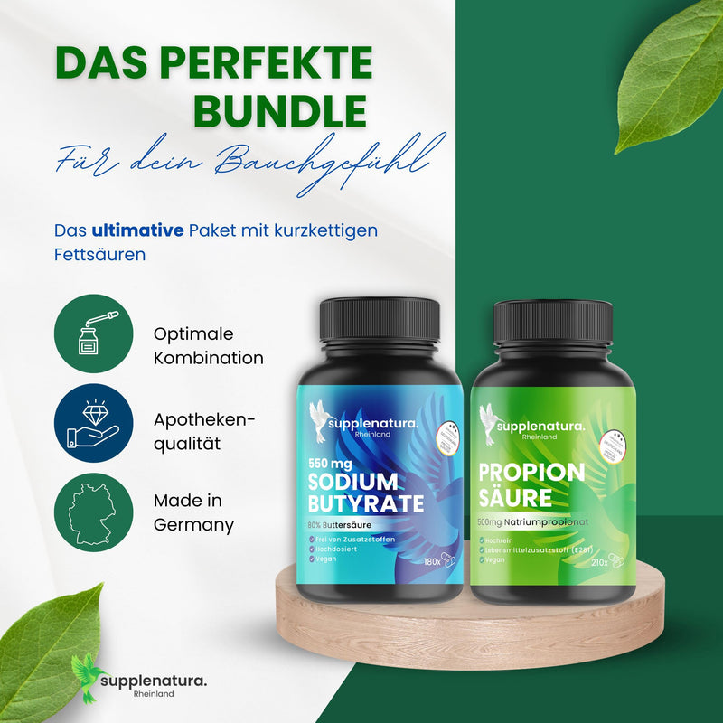 [Australia] - Butyrate capsules (180 capsules) PREMIUM: 550mg per capsule with 80% butyric acid | Sodium Butyrate Capsules - German Made - SUPPLENATURA® 180 pieces (pack of 1) 