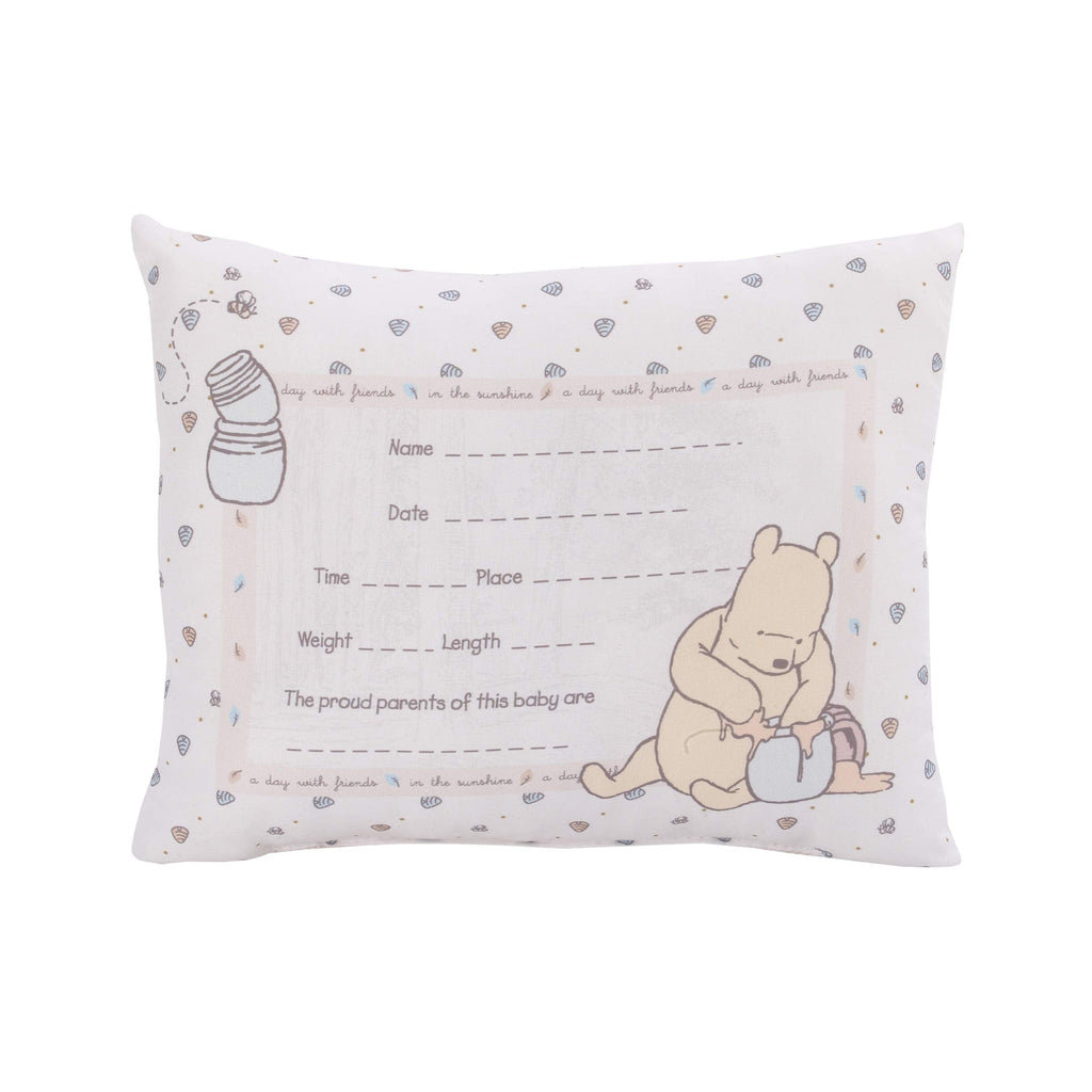 Disney Winnie The Pooh Decorative Keepsake Pillow – Personalized Birth Pillow 8x11x4 Inch (Pack of 1) Ivory, Blue, Yellow