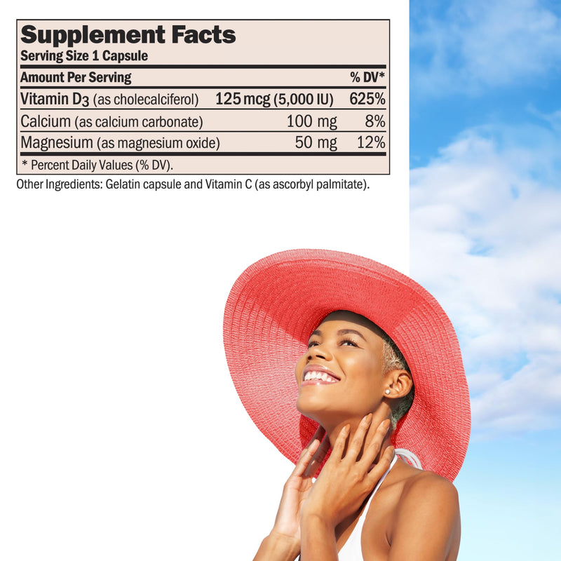 ANDREW LESSMAN ProCaps Vitamin D3 5000 IU 150 Capsules | Cholecalciferol with Calcium & Magnesium to support calcium absorption. Small, easy-to-swallow capsules. 150 Count (Pack of 1)