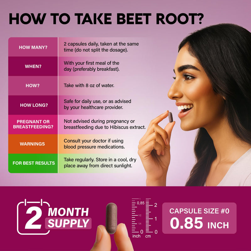Beet Root Capsules - Healthy Blood Pressure Support Supplement** - 120 Caps | Beet Root for Heart & Circulation Support for Men & Women - with Hawthorn Berry, Hibiscus & Garlic - Nitric Oxide for Energy 120 Count (Pack of 1)