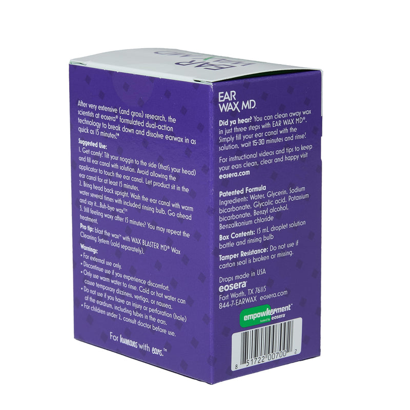 [Australia] - EOSERA Ear Wax MD Kit - Fast-Acting Ear Wax Removal Drops | Breaks Down & Dissolves Wax in Just 1 Treatment | Clinically Proven | Gentle & Safe | Includes Rinsing Bulb | 15mL 