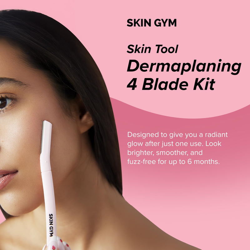 [Australia] - Skin Gym Dermaplaining Kit - Dermaplane Razor For Women - Removes Facial Hair, Peach Fuzz and Eyebrow Hair - For Gentle Smoother Skin, Pack of 4 