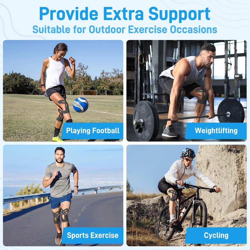 Kinesiology Tape for Knees, 10 Count Knee Tape for Knee Pain Relief Pre Cut, Latex Free Knee Tape, Support Muscles and Joints, Knee Kinesiology Tape Pre Cut, Waterproof and Elastic (Black) Black 10PCS