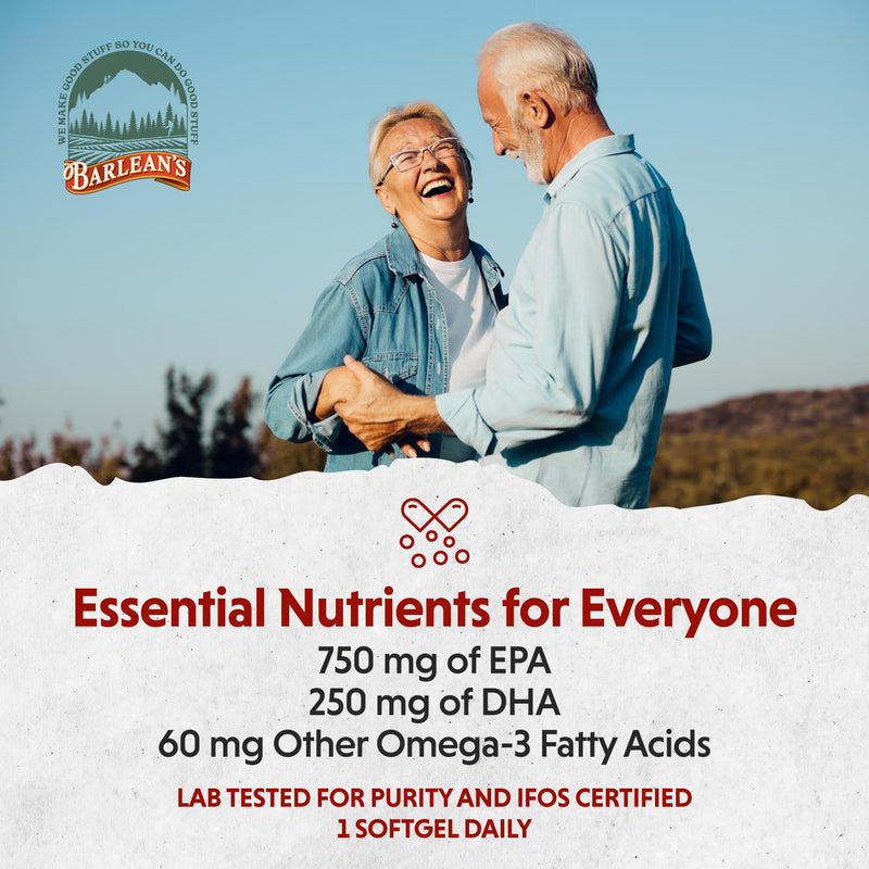 Barlean's Ideal Omega 3 Fish Oil Supplement, 1,000 mg Softgels, Pharmaceutical Grade EPA & DHA for Brain, Joint, & Heart Health, Orange Flavor, 60 ct | Wild-caught fish oil, EPA DHA omega-3, 1 softgel daily, Burpless, Non-GMO, Gluten-free, Heart, brain...