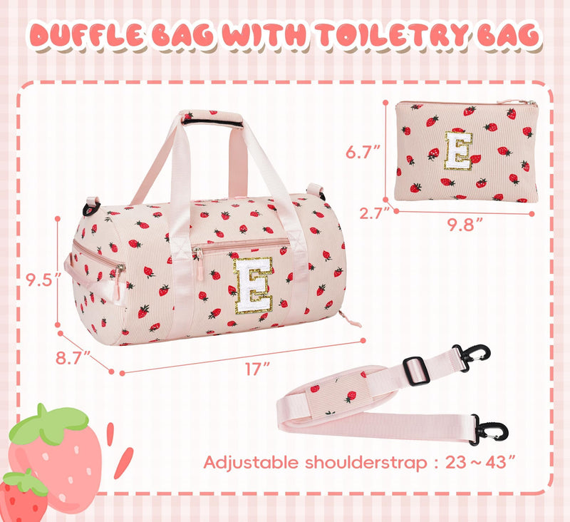 WOOMADA Kids Duffle Bag with Shoe Compartment, Cute Dance Gymnastics Cheer Ballet Overnight Sleepover Weekend Bag, Birthday Gifts for 4 5 6 7 8 9 10 11 12 13 Year Old Tween Teen Girls（pink-E） Pink E