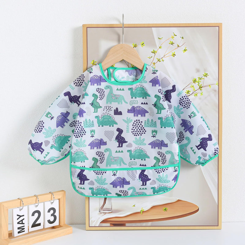 [Australia] - Sleeved Bib,5 Pack,Waterproof Shirt Bibs for Baby 3-24 Months Wipe Clean Dino/Lion/Trucks/Pirate/Forest 