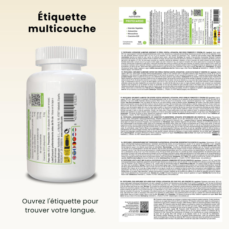 [Australia] - High-dose cholesterol-lowering capsules with plant sterols 998 mg, red rice yeast 2.9 mg monacolin K, Co-Q10 + astaxanthin. 135 vegan capsules without additives – Protecardio 