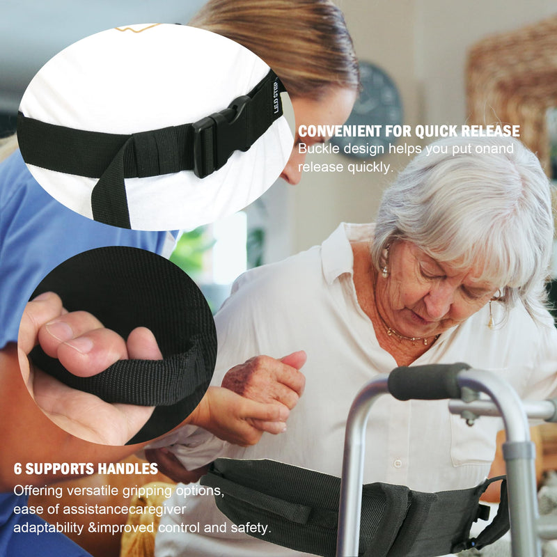 [Australia] - Gait Belt Walking Transfer Belt with 6 Plastic Padded Caregiver Handles and Quick Release Buckle for Patient,Elderly Physical Therapy (Black) black 