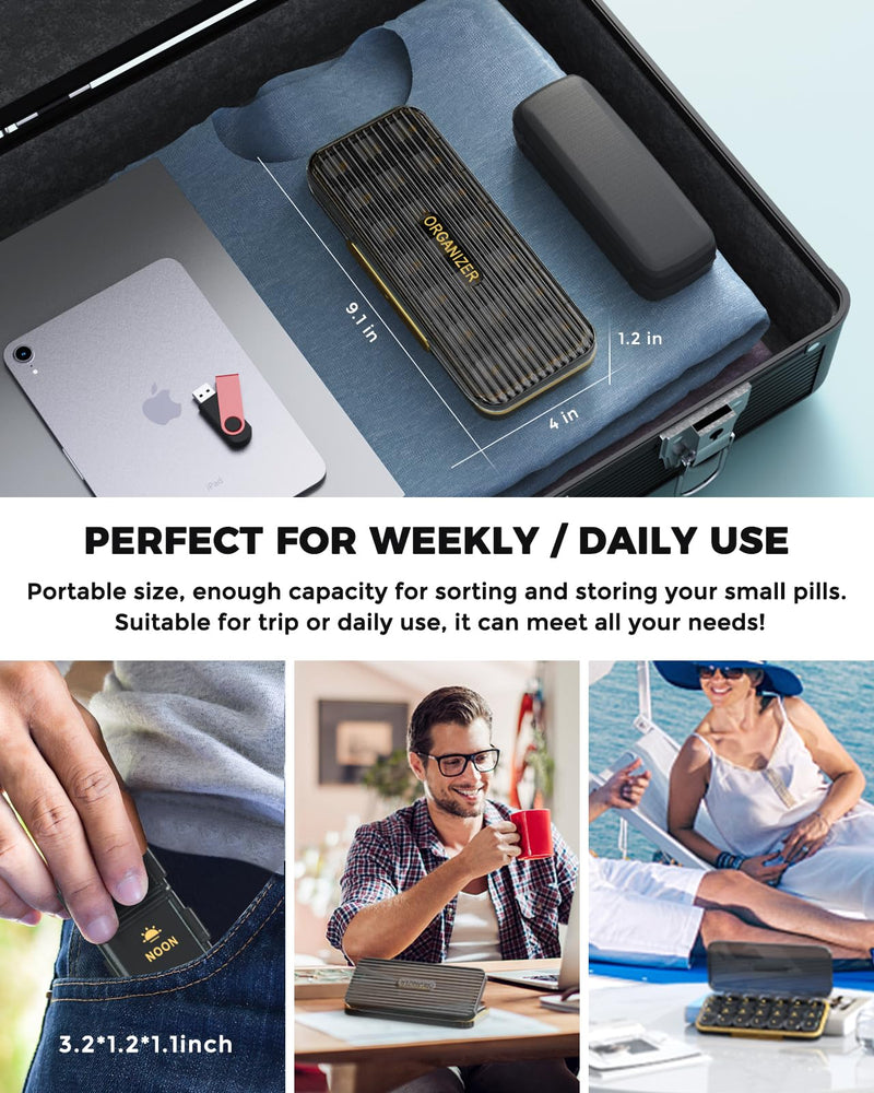 Acedada Pill Organizer 3 Times A Day - Weekly Pill Box 3X A Day, Black Grey | Large Pill Box 7 Day Medicine Organizer Pill Case, Pill Container Holder, Daily Pill Box 3 Times A Day, for Vitamin