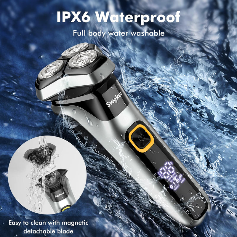 [Australia] - Electric Razor for Men, Rechargeable Electric Shaver with Pop-up Trimmer for Sideburns Trimmer, Wet Dry Cordless Electric Shaver, Travel Lock, IPX6 Waterproof Black 