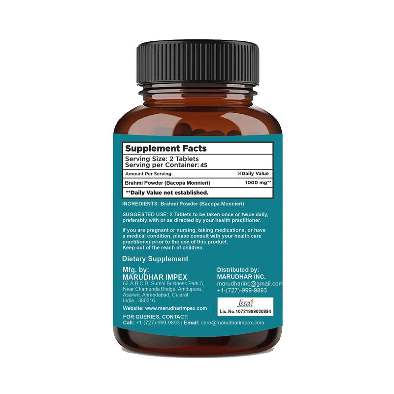 [Australia] - Brahmi Tablets - 90 Tablets, 1000 mg |45 Days Supply | by mi Nature | 100% Natural Brahmi Tablets | Vegan | Bacopa Monnieri | from India 