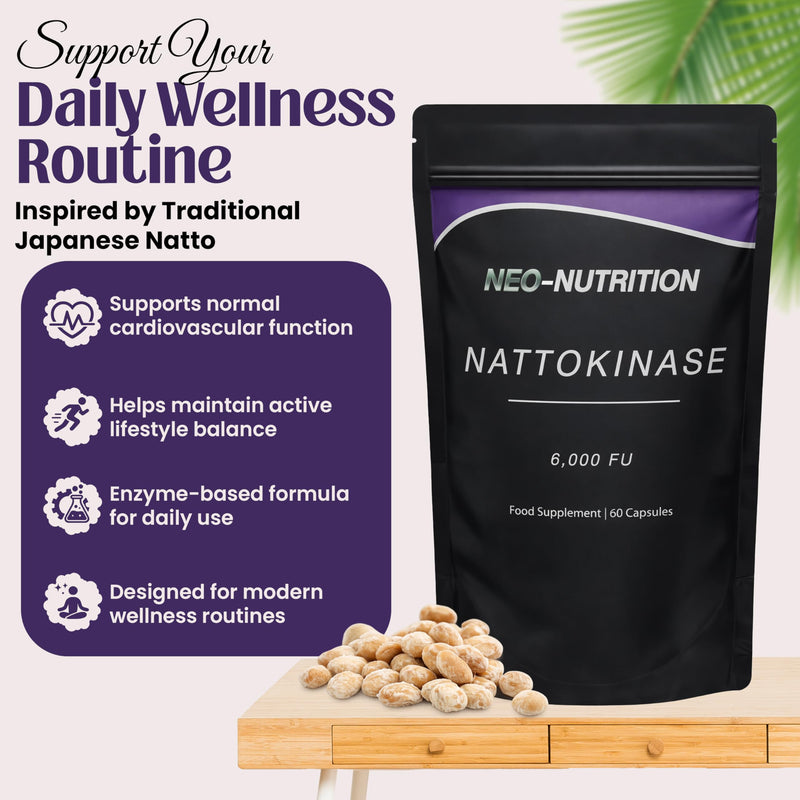 Nattokinase 120 Capsules | 500 MG 6000 FU Per Capsule | 100% Natural Vegan | Protein Enzyme from Japanese Natto | New & Improved Formula | NEO NUTRITION 120 count (Pack of 1)
