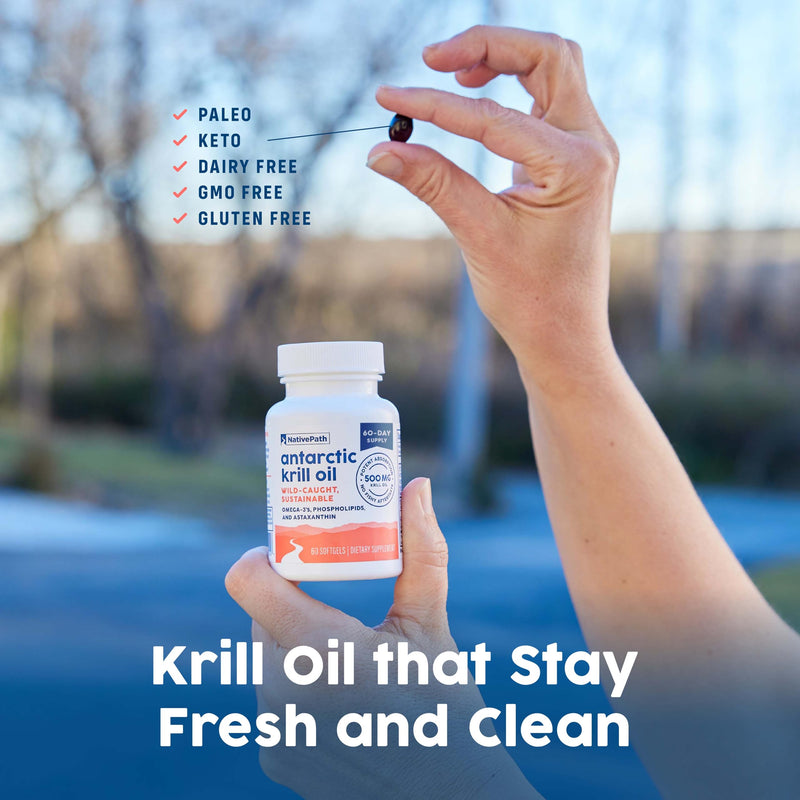 [Australia] - NativePath Antarctic Krill Oil - Wild-Caught Omega 3 Krill Oil 500mg Softgels with EPA, DHA and Astaxanthin - Supplement for Joint, Heart, Brain and Immunity - 60 ct - No Fishy Aftertaste 60 Count (Pack of 1) 