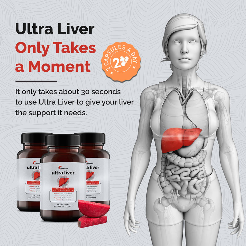 [Australia] - Ultra Liver Supplement for Liver Support and Gallbladder Support - Powered by TMG, NAC Milk Thistle, and More - Liver Cleanse Detox & Repair - 60 Capsules 60 Count (Pack of 1) 