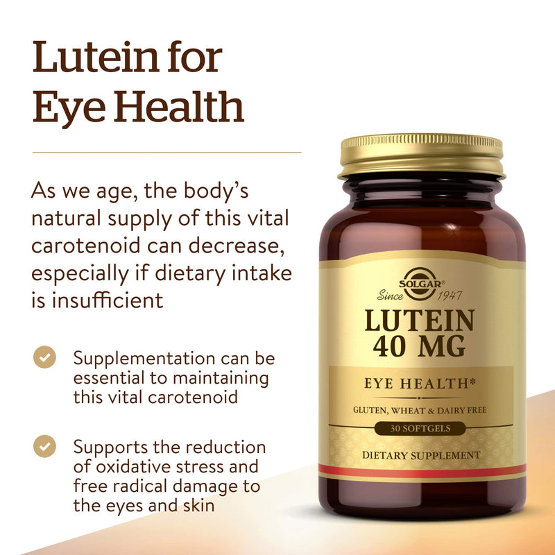 [Australia] - Solgar Lutein 40 mg, 30 Softgels - Supports Eye Health - Helps Filter Out Blue-Light - Contains FloraGLO Lutein - Gluten Free, Dairy Free - 30 Servings 