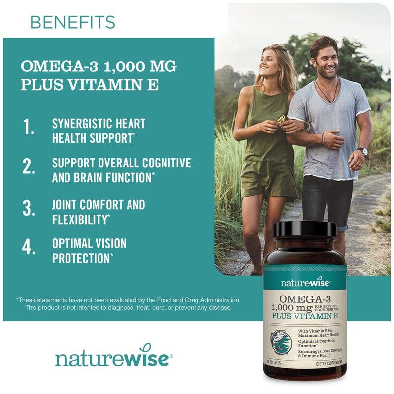 NatureWise 1000mg Omega 3 600mg EPA 400mg DHA with Vitamin E 180ct & Vitamin B Complex for Women and Men 150 Softgels[5-Month Supply]