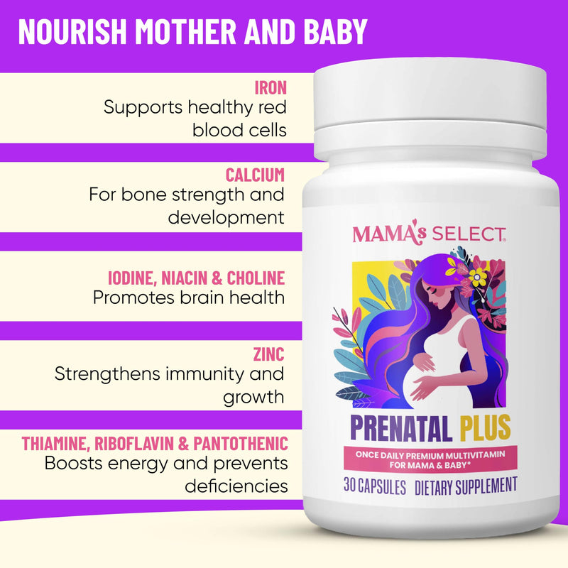 [Australia] - Mama's Select Prenatal Vitamins for Women ‚Äì Allergen-Free, MTHFR Friendly, Methylated Folate & B Vitamins, Easy-to-Digest, Supports Fetal Development, Once Daily, Vegan, No Biotin 30 Count - Prenatal Plus (Pack of 1) 